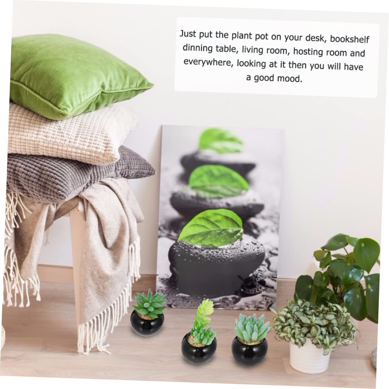 Cabilock Mini Bonsaï de Succulentes Artificielles en Pot Noir 4 Pièces