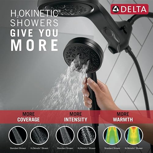 Miniatura 11 de Delta Faucet HydroRain H2Okinetic 58680-CZ-PR25 - Regadera doble de 5 pulverizaciones con rociador de mano y manguera, regaderas de mano, caudal