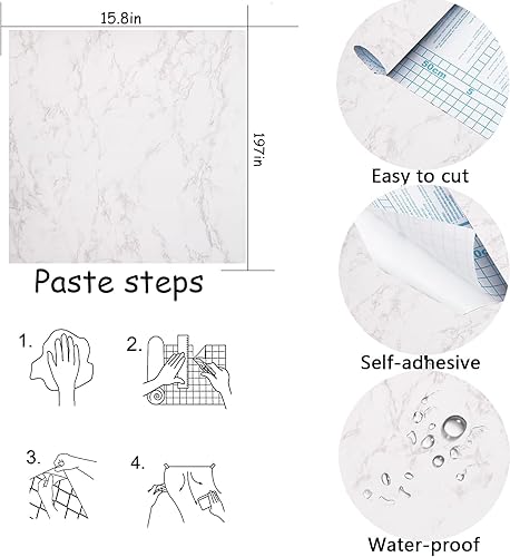 Miniatura 4 de Papel tapiz de contacto de mármol brillante blancogris, 15.8 x 197 pulgadas, papel tapiz autoadhesivo grueso, extraíble, impermeable, película de