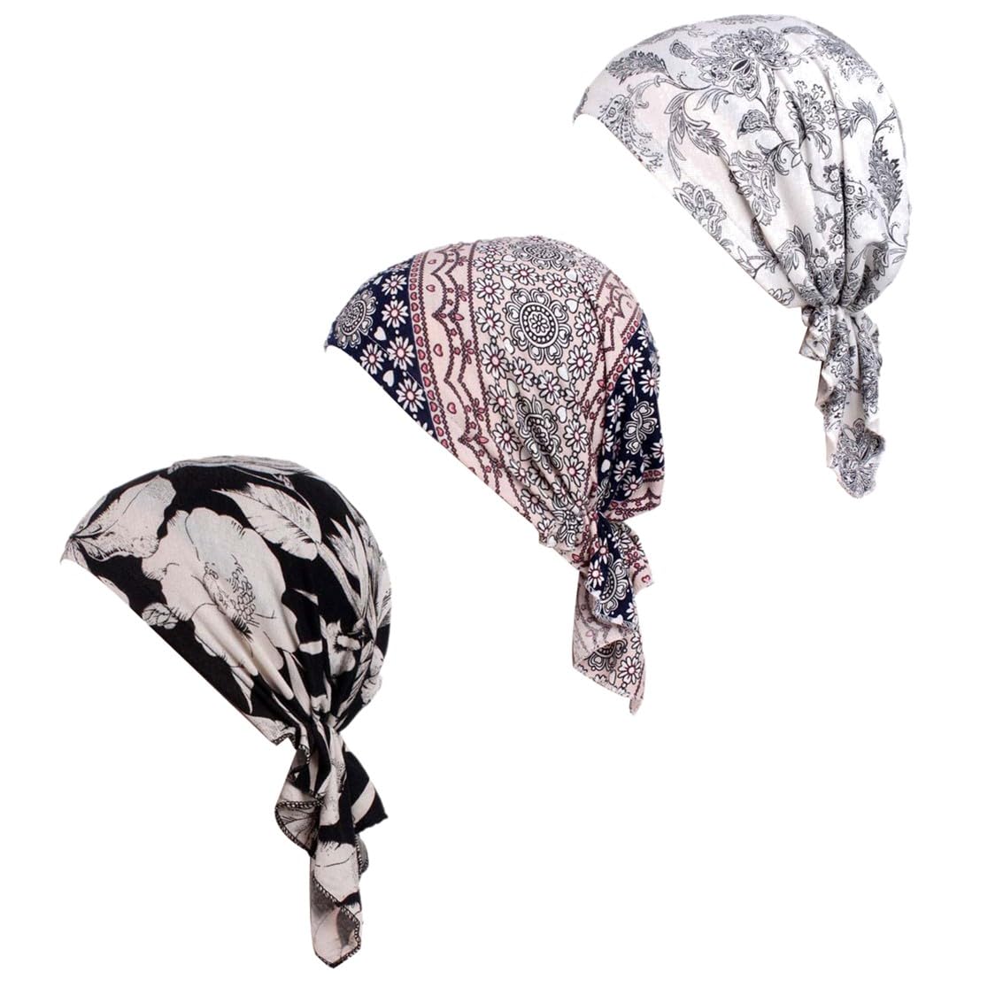 EHOTER Lot De 3 Paquets De Bonnet Pré-attaché pour Tête De Chimio Foulards Chimio Pré-noués pour Femme