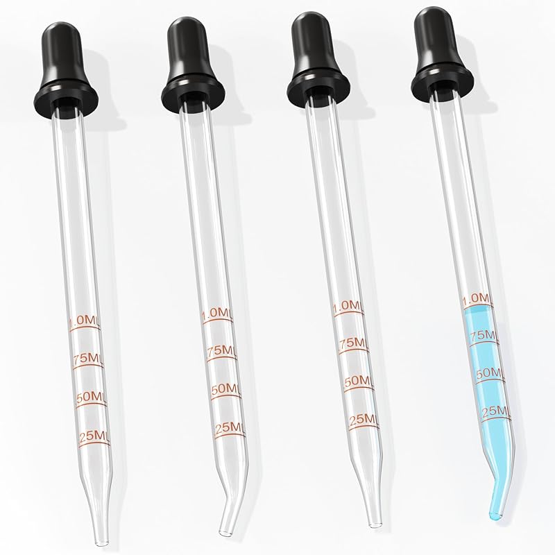 PrettyCare Conta-gotas de vidro com ponta redonda, capacidade de 1 mL, Pacote com 4