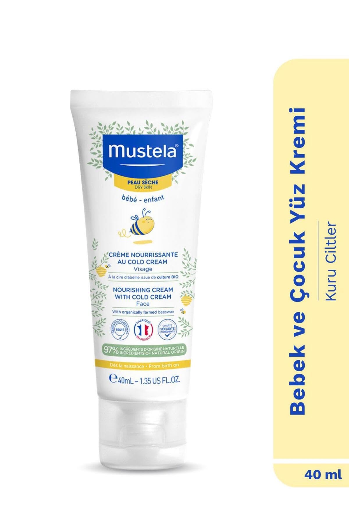 Mustela Besleyici Bebek Yüz Kremi, Cold Cream ve Organik Balmumu İçeren, Kuru Ciltler İçin, 40 ml