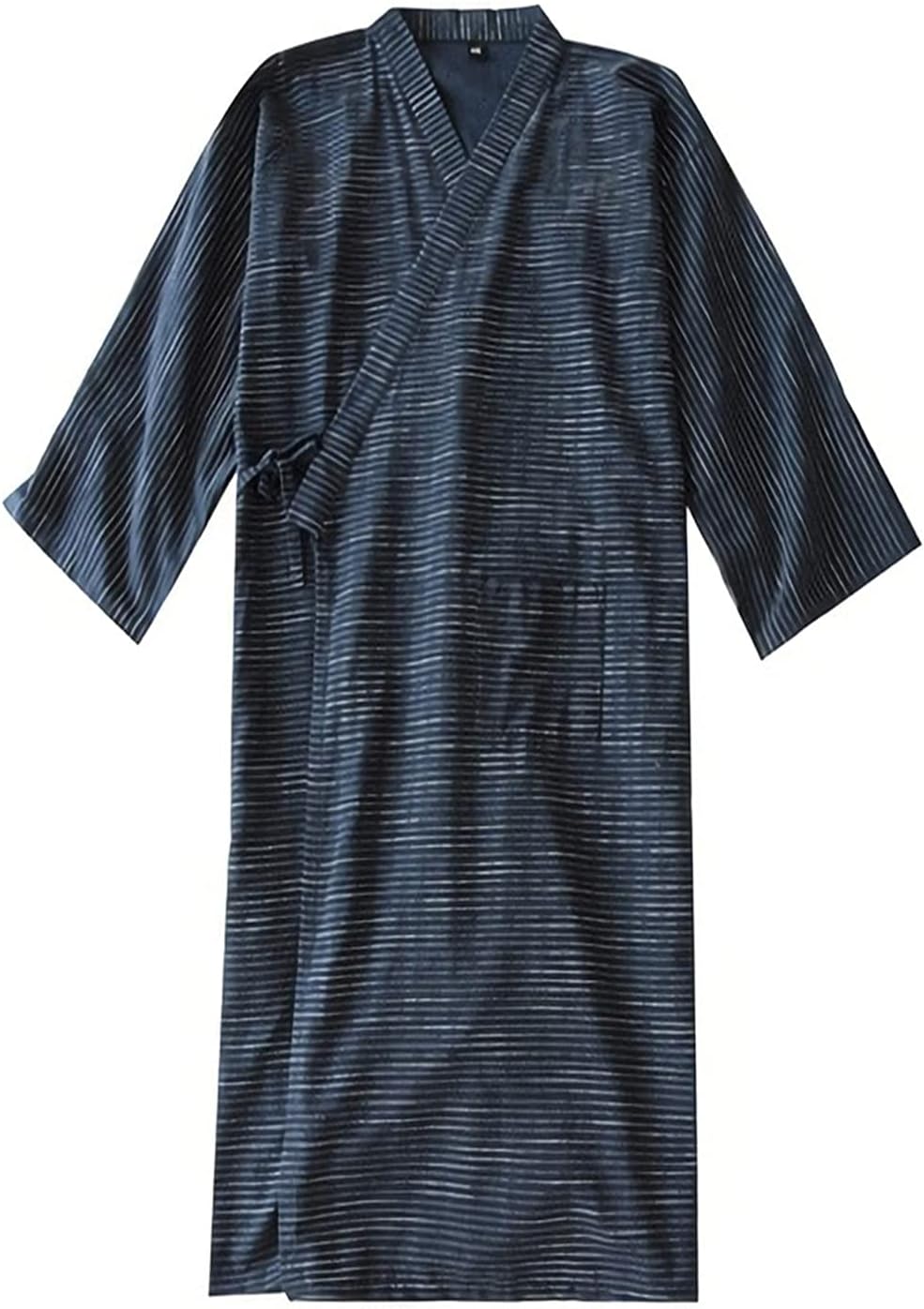 Men Summer Kimono Bathrobe Long Cotton Yukata Woven Striped Pajamas Loungewear Mens Bathrobe Sleepwear Nightgown