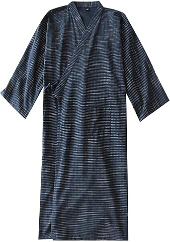 Ibluelover Mens Loose Kimono Robe Cotton Sleepwear Yukata Long Sleeve Bathrobe Nightgown Khan Steamed Clothing Pajamas