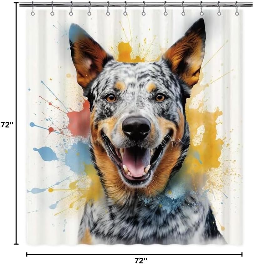 Lovely Australian Cattle Dog Shower Curtain Colorful Painting Dog Puppy Pet Animal Print Bath Curtains for Bathroom Home Decoration with 12 Hooks 72x72 Inch White Style 4