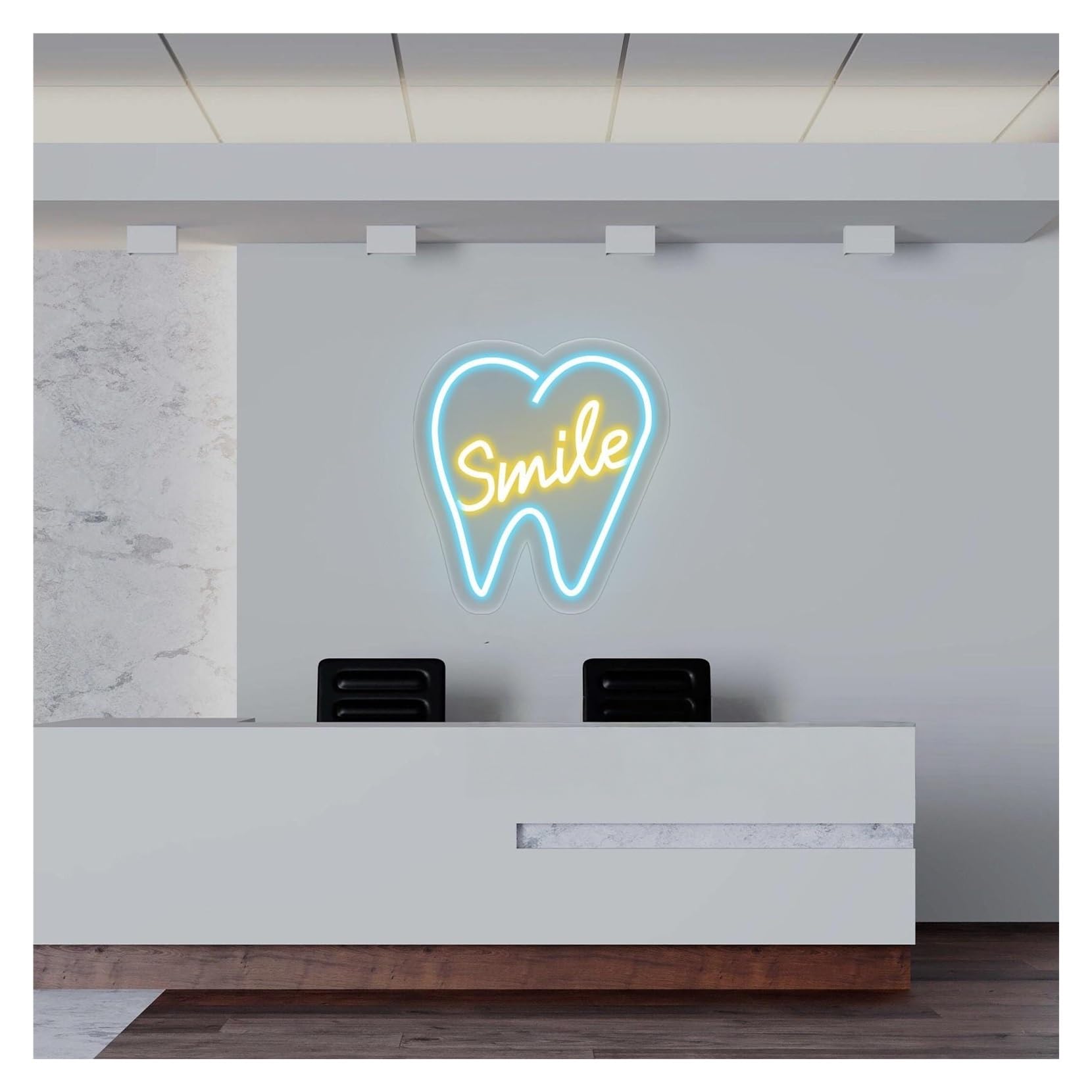 RONGCH Hanging Art Signs Smile Tooth Neon Sign,Suitable for Kids Room Dental Clinic Decor with Dimmable 28cmx30cm(B)