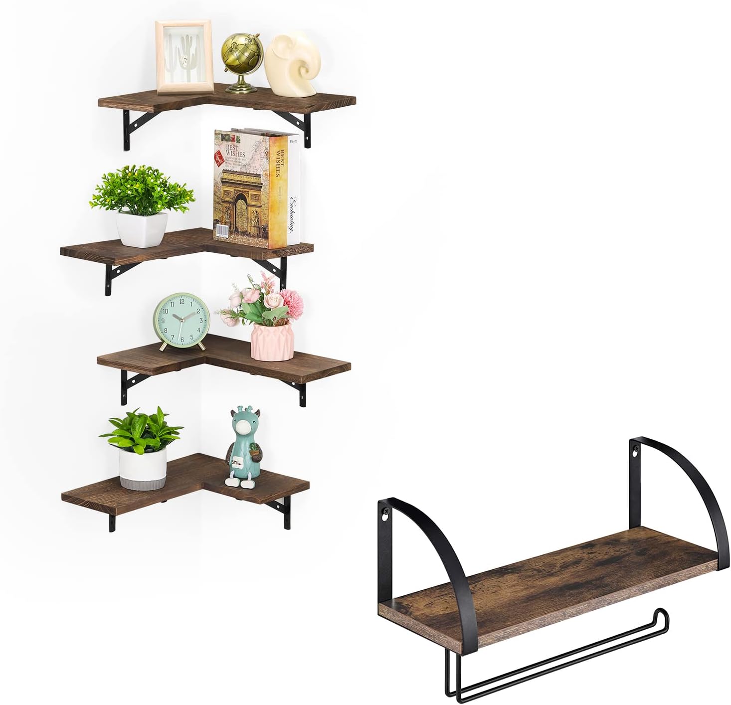 Paper Towel Holder with Shelf, Wall Mounted Under