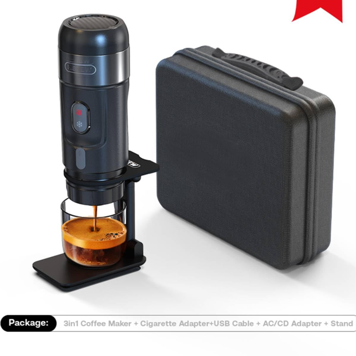 Homgoday portátil HiBREW H4A 80W, Espresso 3 en 1 con Adaptadores, y Café en Polvo 15 Bares, Funcionamiento USB 12V, Diseño Resistente, Incluye Accesorios