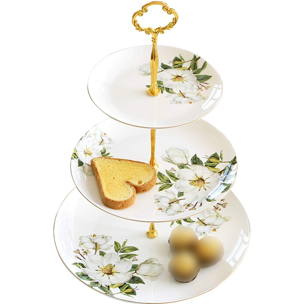 Soporte para Tartas,Estante De Postre De Cerámica De Flores Pintadas A Mano Creativas Europeas, Rejilla para Bandejas De Frutos Secos De 3 Capas En El Escritorio De La Sala De Estar