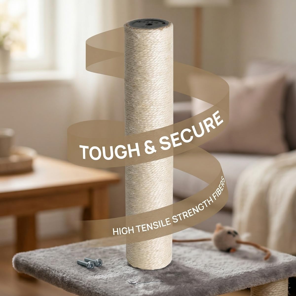 2 Pcs Poteau de Rechange Arbre à Chat 35 x 6.5 cm avec Vis M8, Tronc de Rechange Griffoir Chat, Poteau à Griffer de Remplacement avec Corde en Sisal, pour Rénovation Colonne à Griffer d'Animau