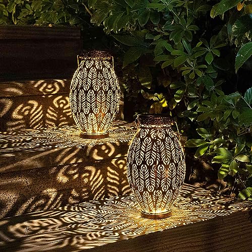 Pearlstar YF45110729 2 Pack Decorative Solar Lantern Lights For Hanging Or Table Outdoor Solar Light For Patio Yard Garden Lawn Landsape Lighting Waterproof, Gift For Wamen Men Mom,Copper cover