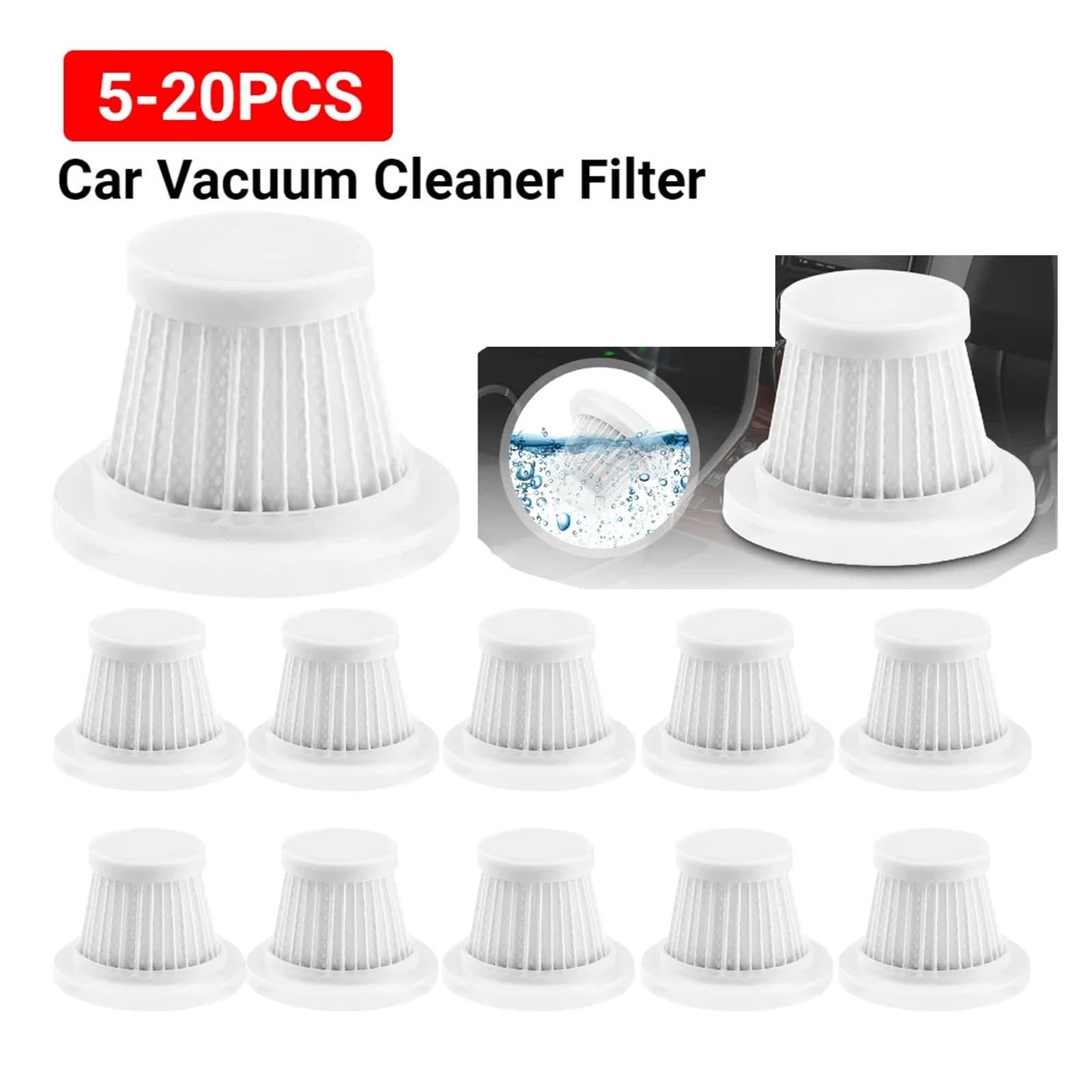 5 uds Filtro de aspiradora de Coche Lavable HEPA Filtro de vacío de Coche Cartuchos de aspiradora portátil Accesorios for aspiradoras de Coche(2pcs)
