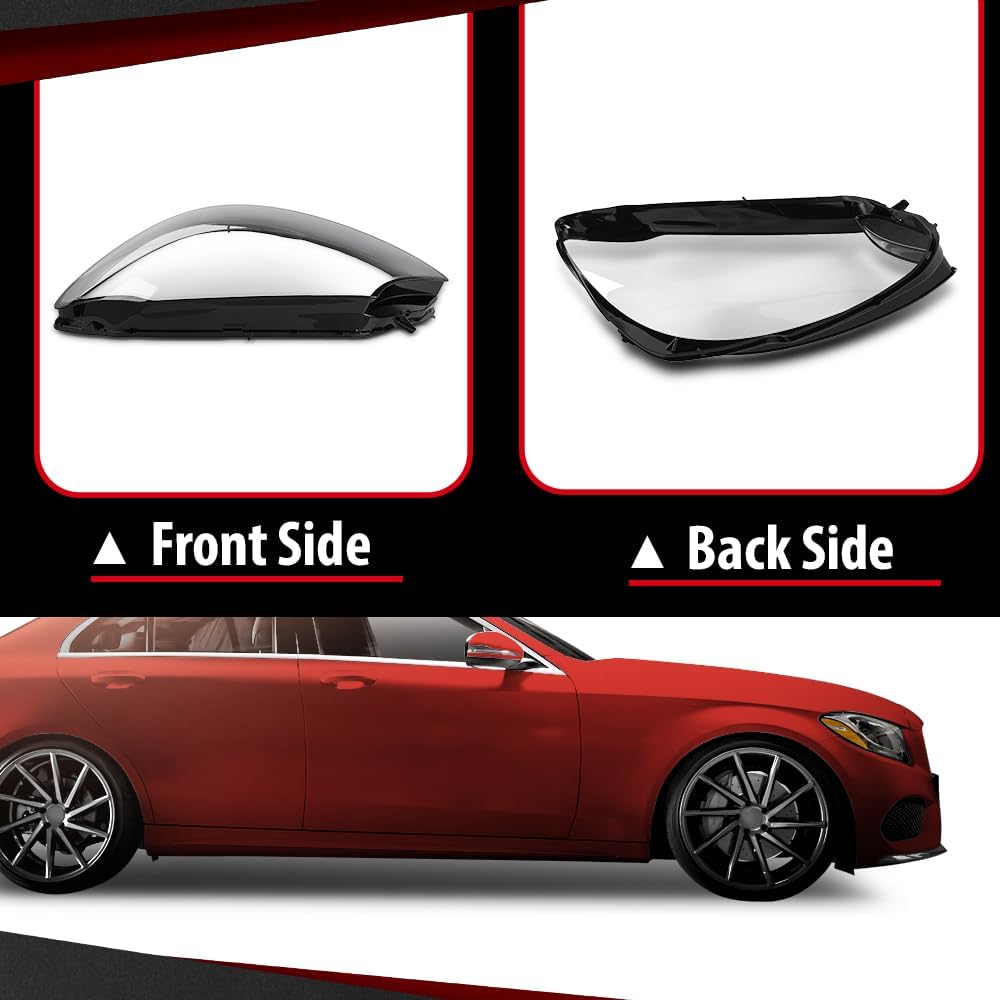 Headlight Lens Cover Pair Compatible with Benz C-Class W205 C180 C200 C250 C260L C300 C350 C400 2015-2017 A2059067303, A2059067403 Front Headlamp Lens Cover Clear