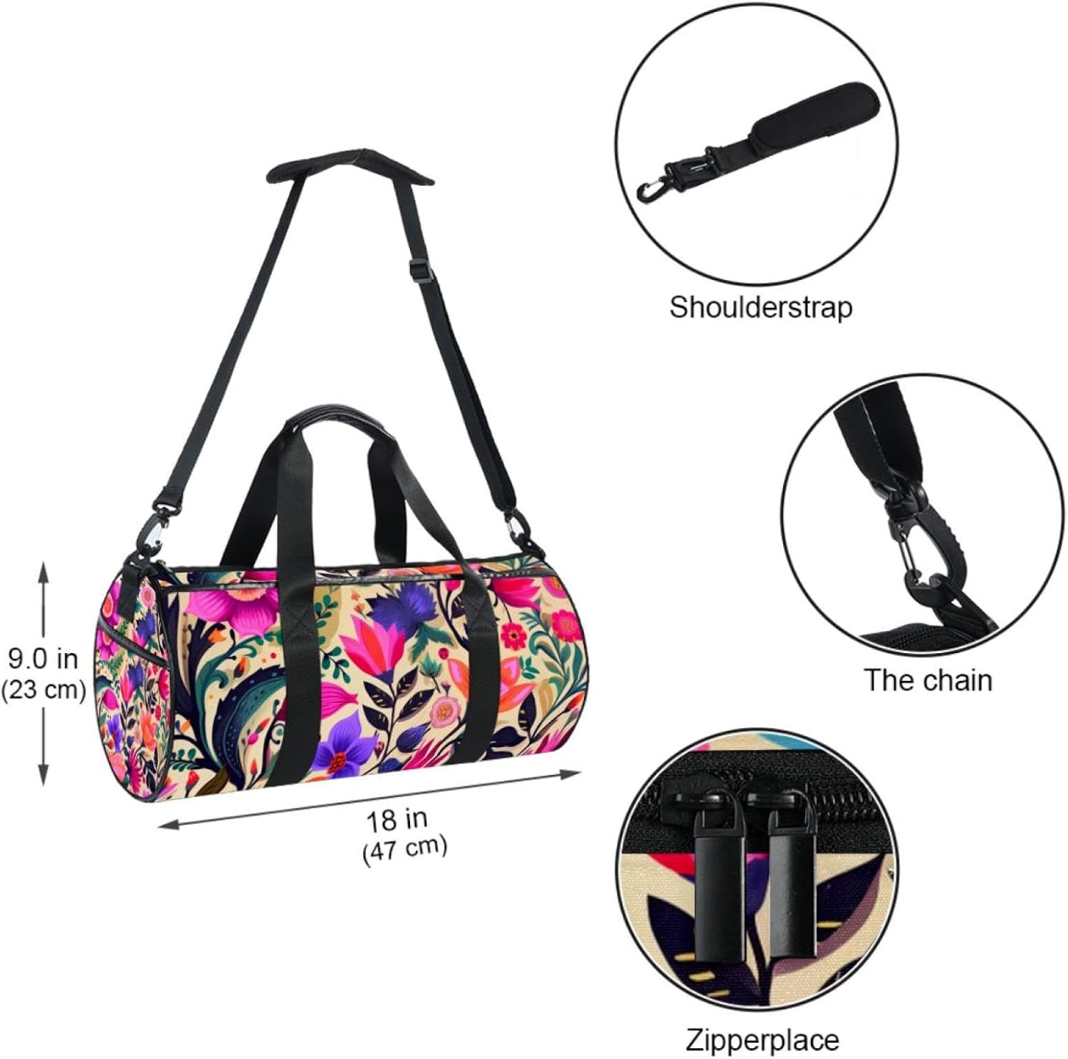 Gym Bags for Women,Duffle Bag for Travel,Floral Pattern Color Plant,Gym Bag for Men