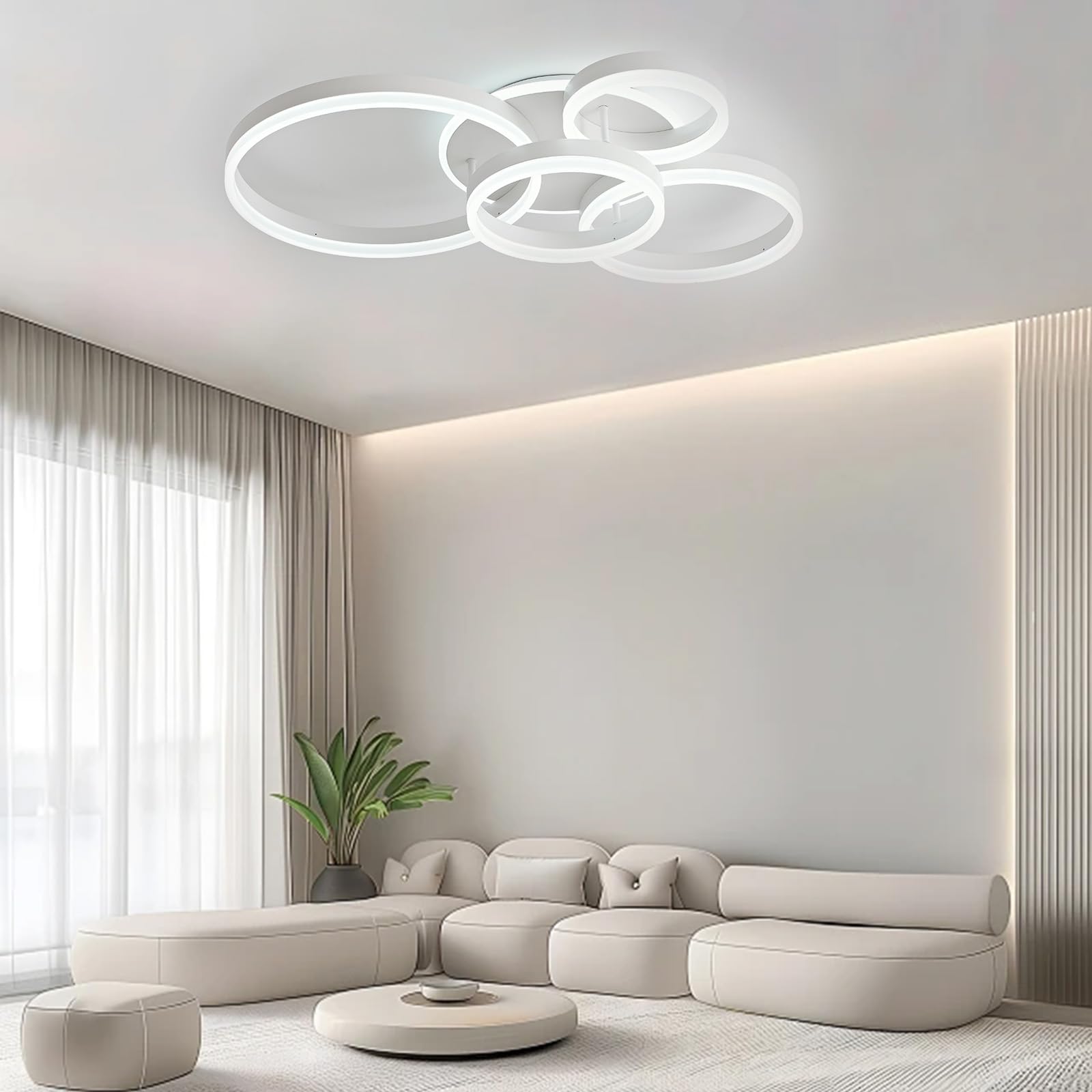 LED Deckenleuchte Dimmbar, 72W 7200lm Lampe Schlafzimmer, 78CM Moderne Deckenleuchte 5 Ringe LED, Lampe Wohnzimmer Deckenlampe für Wohnzimmer, Schlafzimmer, Kinderzimmer, Küche, Flur
