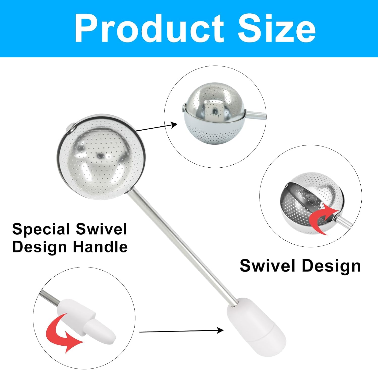 2Pcs Long Handle Tea Ball, White, Stainless Steel image 3