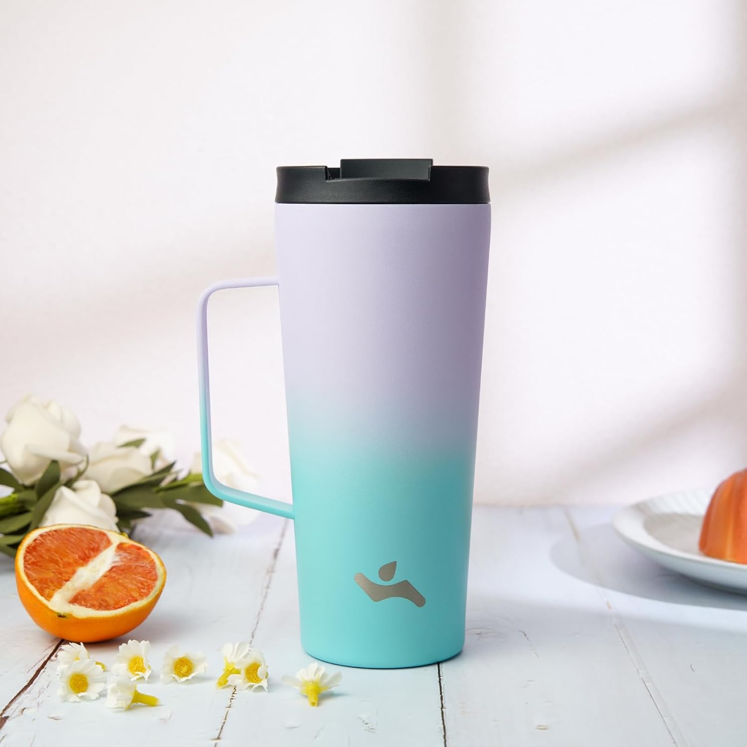 Insulated Tumbler with Handle and Straw, 18 OZ Travel Coffee Mug Stainless Steel Cup Metal Water Bottle,Lavender Green - Image 6