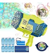 SHCKE 132 Holes Rocket Bubble Gun with Colorful Lights, Bubble Machine with 2 Batteries & 8 Bottl...
