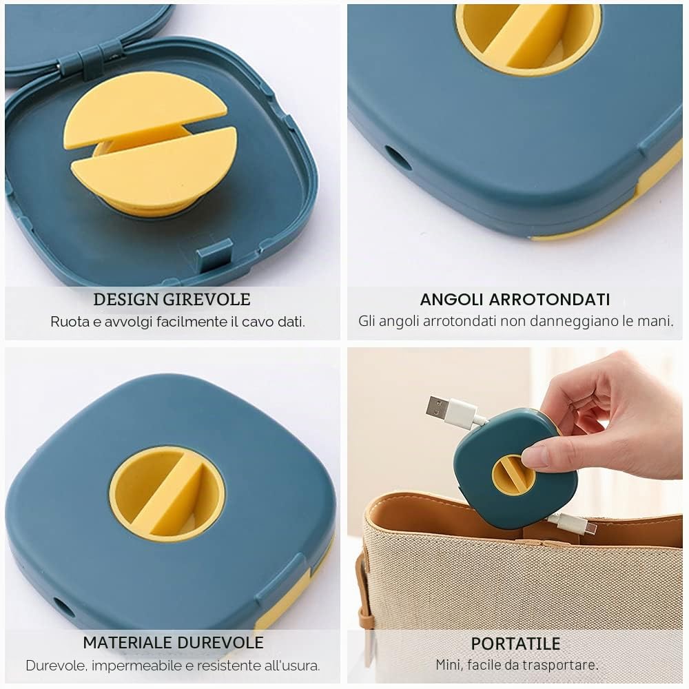 SITAKE Set di 3 Avvolgicavo Estensibili, Portatile Gestione dei Cavi Retrattili per Auricolar Cavo di Ricarica Cable Supporto Girevole Organizer per cavi USB piccoli accessori (3 pezzi quadrati)