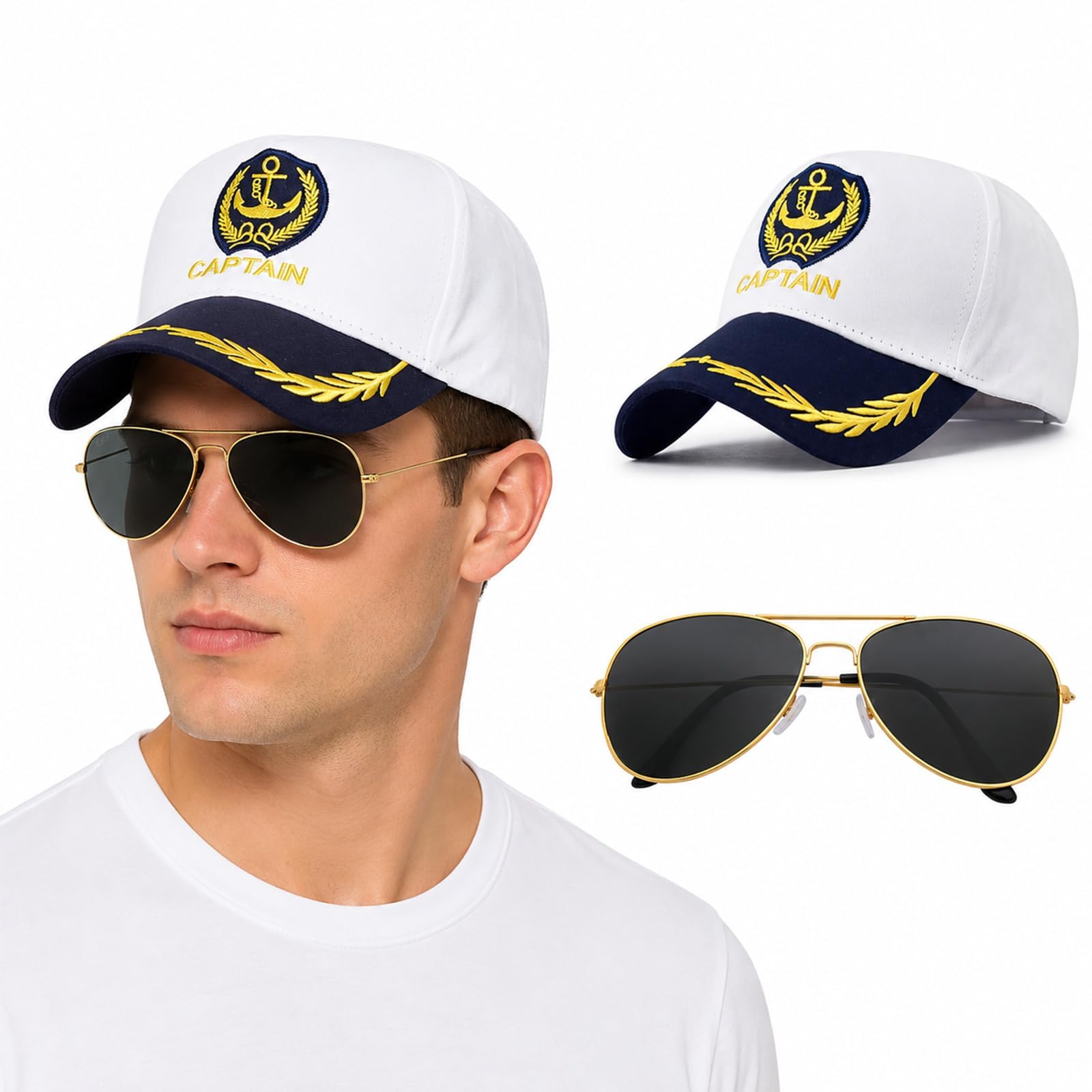 2-Piece Captain Hat and Glasses Set, Sailor Hat, Party Costume Accessories