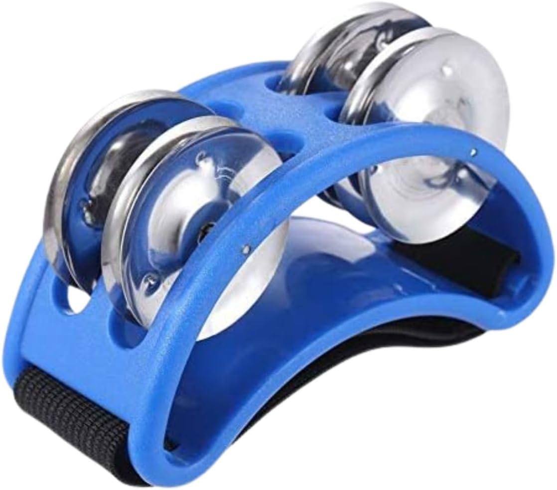 Musfunny Foot Tambourine Percussion Musical Instrument with Double Row Metal Jingle Bell for Guitar Foot Drum Set Accessory (Blue)
