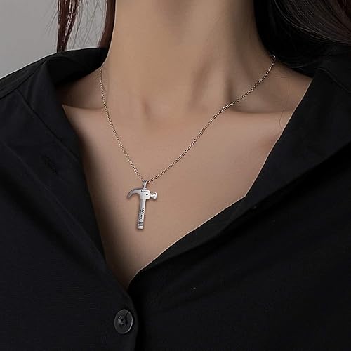 Miniatura 6 de YSAHan Collar de urna de cremación en forma de martillo, colgante conmemorativo de cenizas, medallón de acero inoxidable, joyería de recuerdo para