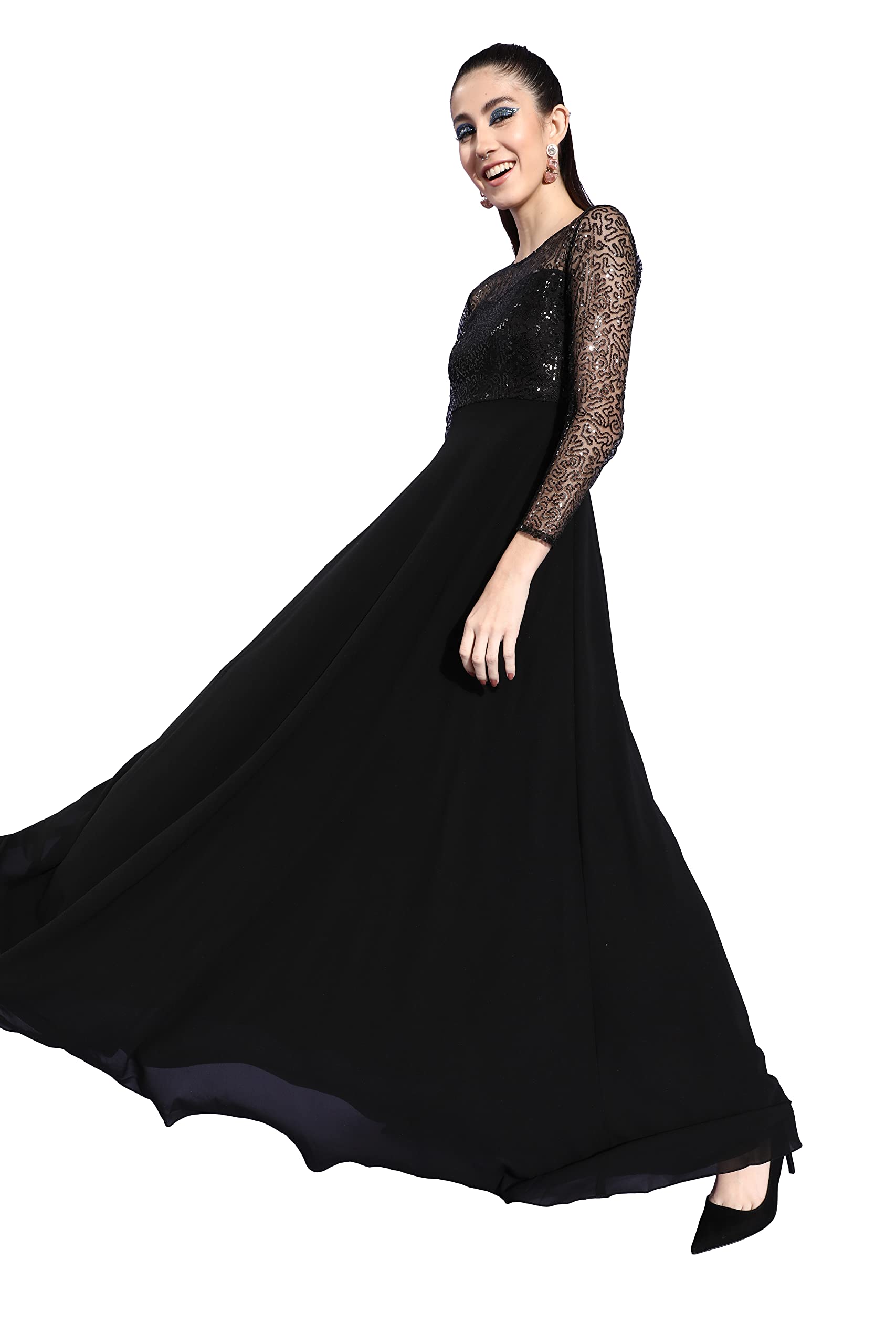 Miss Chase Women's Black Solid Embellished Maxi Dress (Mcaw21D06-21-62-08, Black, 3Xl)