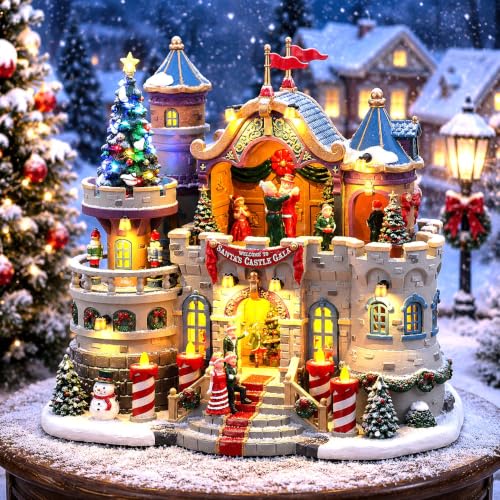 Castillo de Papá Noel LEMAS edificio iluminado LED de resina para regalar en Navidad 3