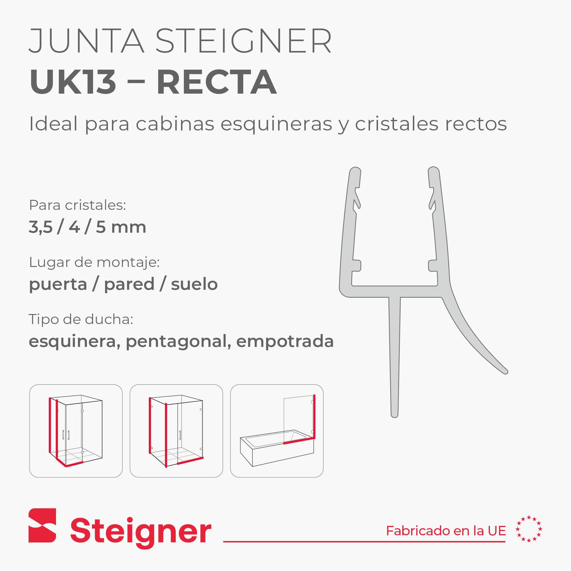 STEIGNER Junta mampara ducha UK13 90 cm (1 ud.) transparente - Junta vertical para ducha angular o pentagonal con puerta 3,5-5 mm - Protección contra fugas, Ajuste perfecto, Fácil instalación — view 2
