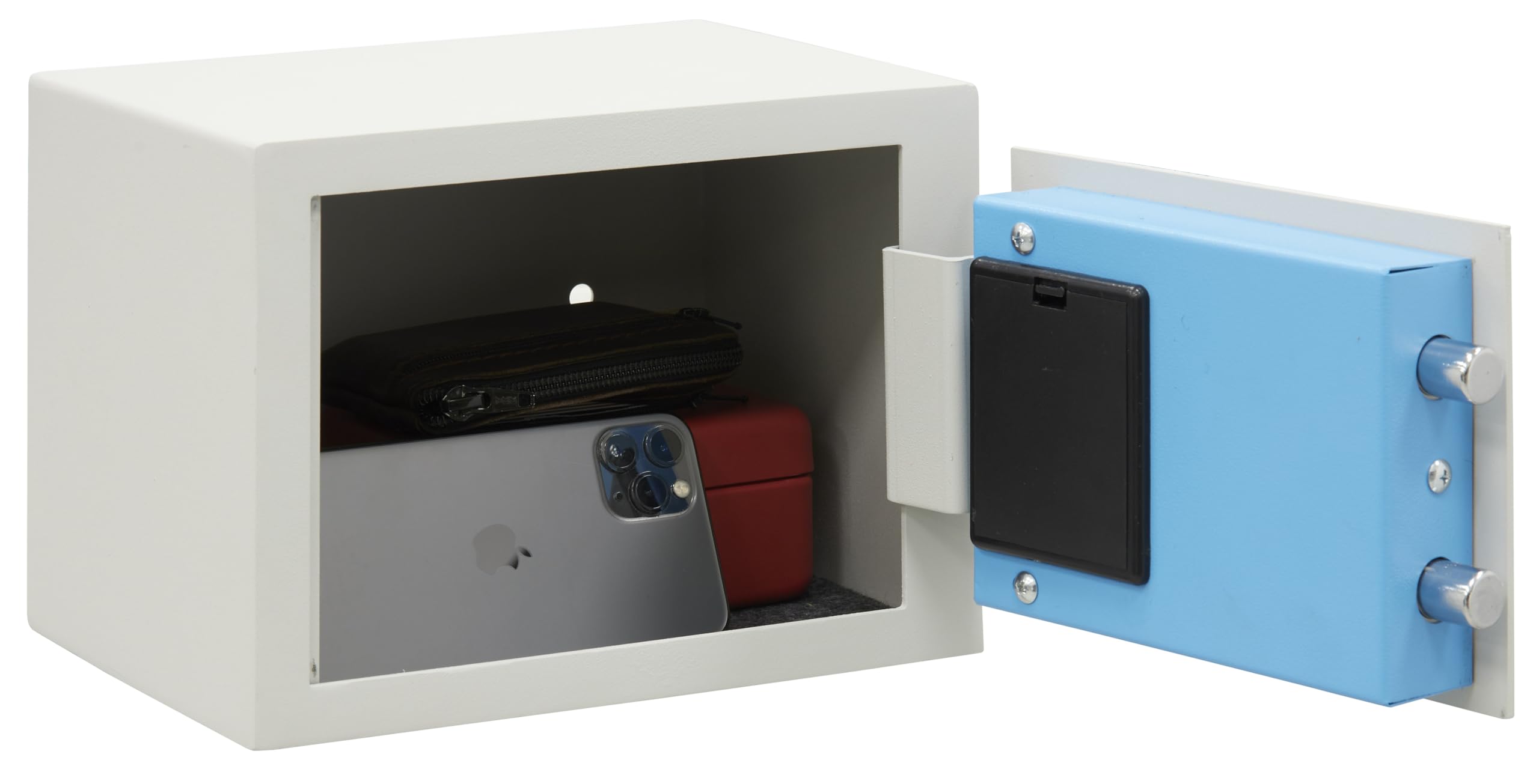 ARREGUI Blue 650100B Cassaforte Elettronica da Armadio in Acciaio | 17x23x17 cm | 5 L | Cassetta di Sicurezza per Casa e Ufficio | Tastiera con Codici Programmabili | con Chiave di Emergenza | Bianco