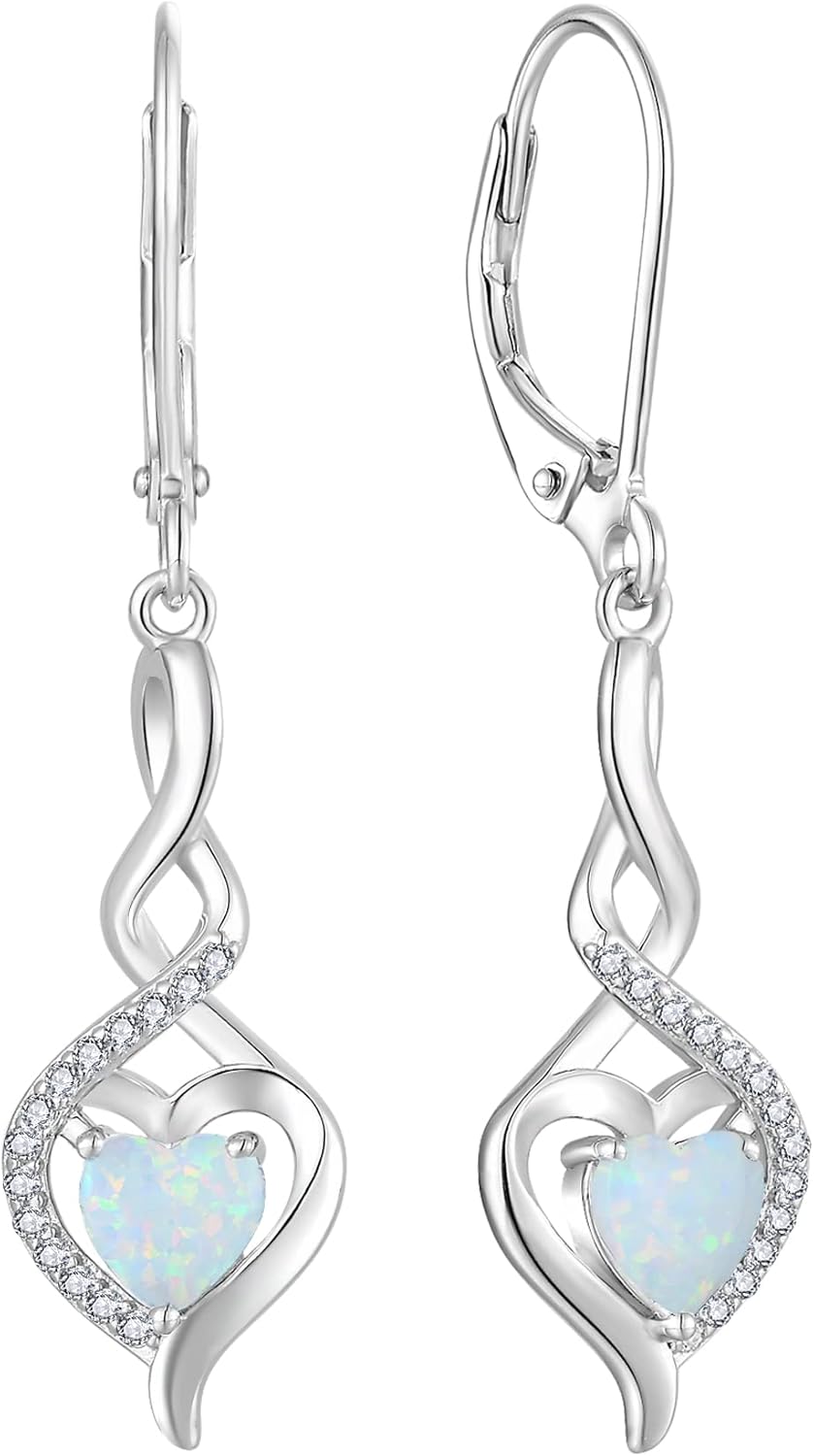 Starchenie Infinity Heart Earrings Sterling Silver Twisted Leverback Earring Gemstones Jewelry for Women