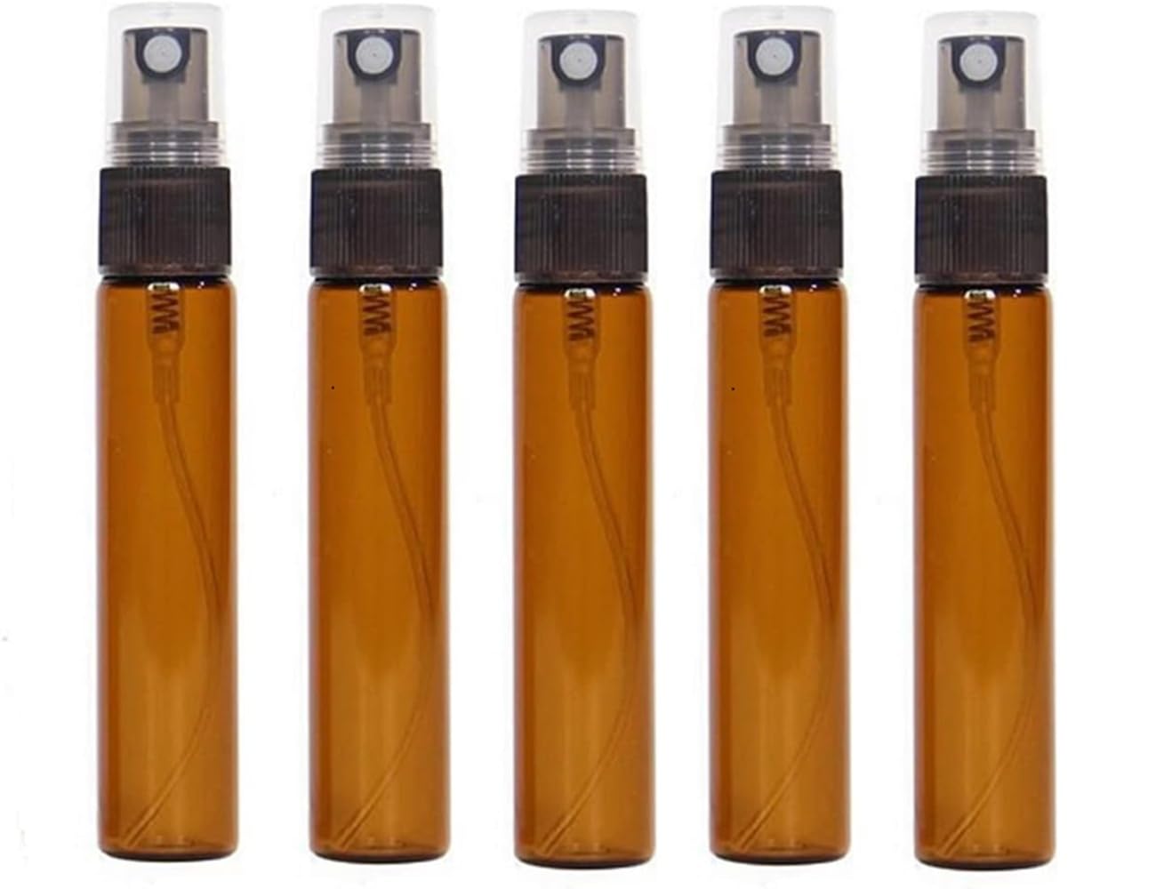 Cmj Amber/Black Cmj™ 5 X 10Ml Glass Spray Bottles Atomiser Travel Perfume Liquid Sample Atomizer Lid Uk Seller (5 Bottles)