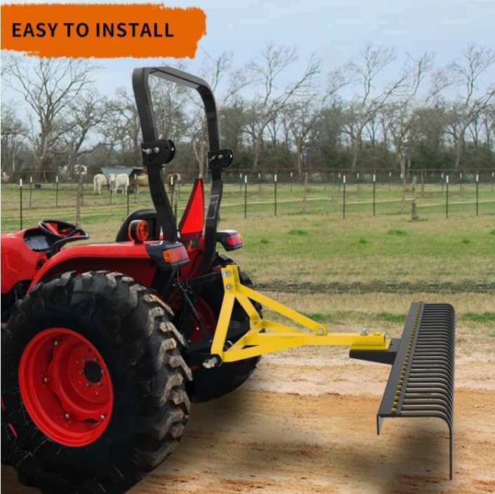 60'' 3 Point Landscape Rock Rake Fit for Category 1 Compact Tractors Loader
