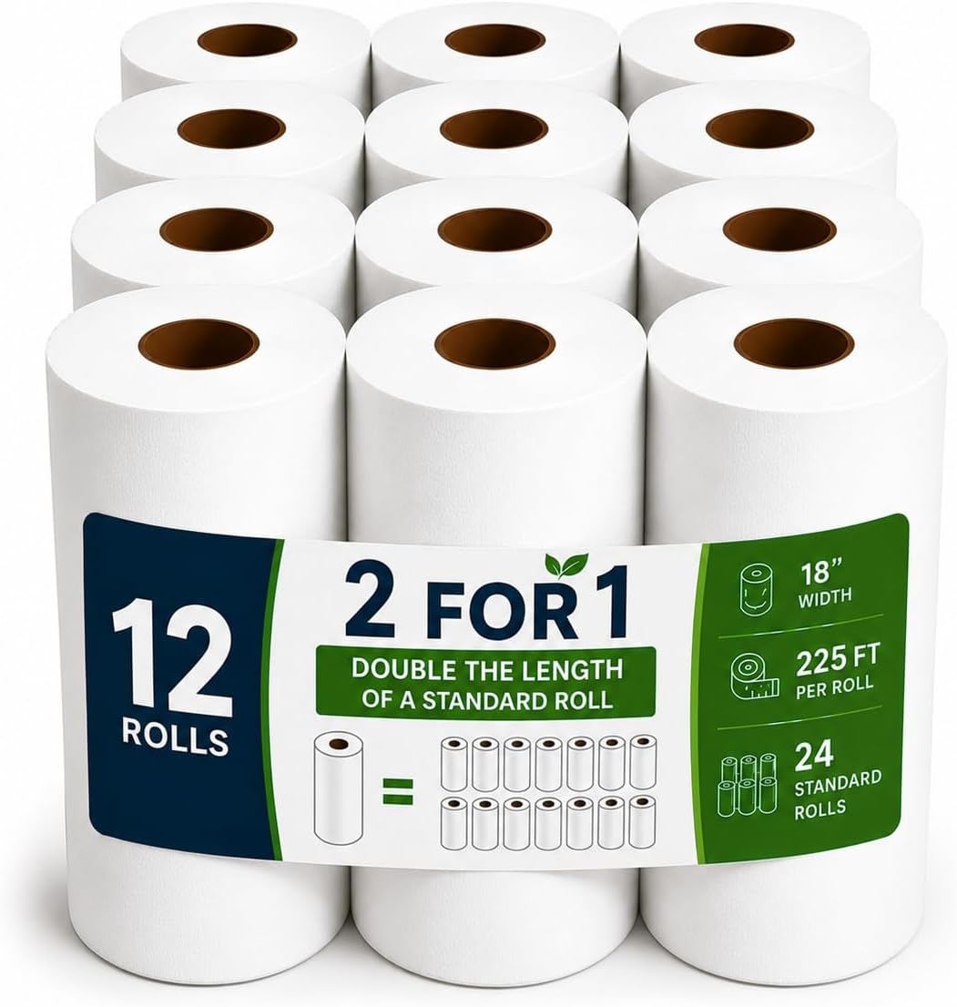 Disposable Medical Table Paper Rolls, Smooth White, 18" x 225', 12 Pack, Professional Surface Protection Paper for Clinics, Tattoo Studios, Spas and Treatment Rooms