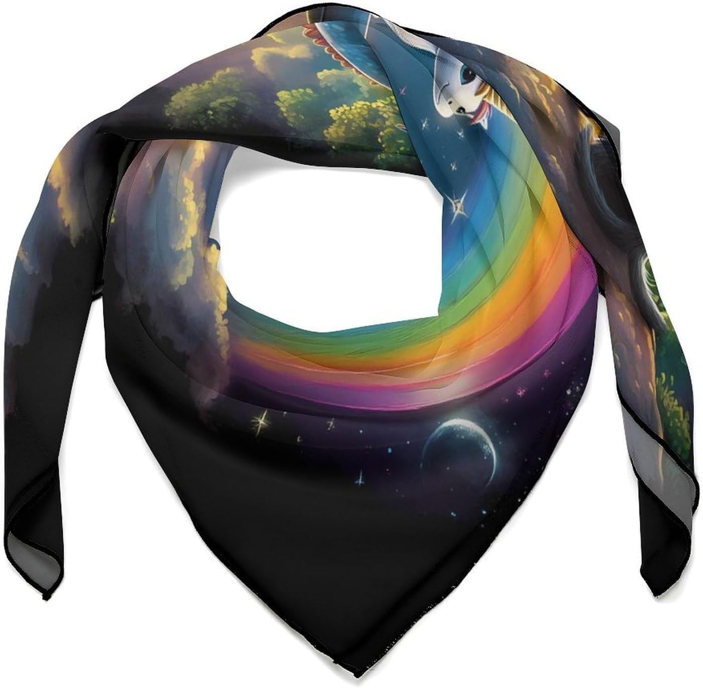 Cat Un-icorns Riding Dinosaur Silk-Like Square Scarf for Women Vintage Printed Neck Scarf Bandanas Hair Scarves