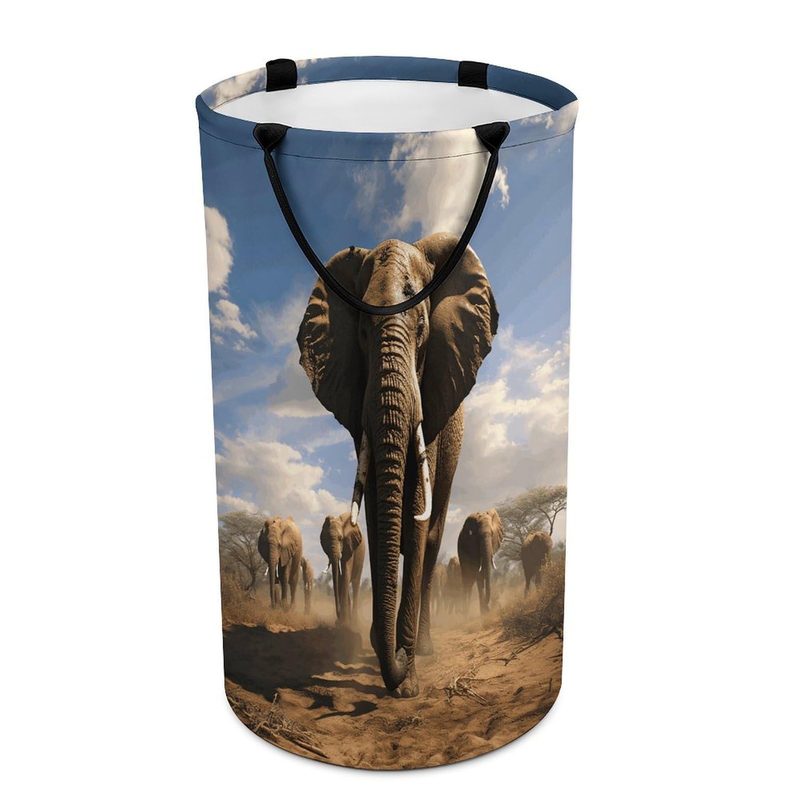 Ferocious Elephant Laundry Basket Large Foldable Laundry Hamper with Handles Freestanding Collapsible Clothes Basket Waterproof Portable Dirty Clothes Hamper for Bathroom 86L