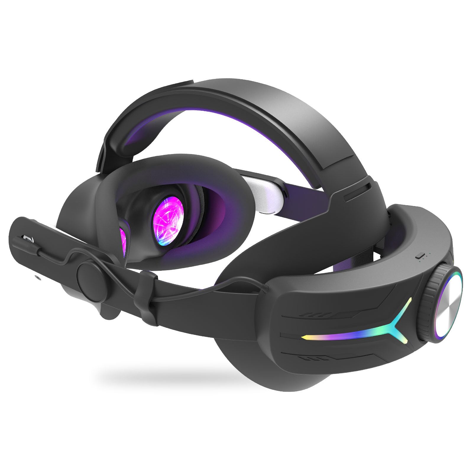 Fascia per capelli regolabile con ricarica RGB, accessori VR per Meta Quest 3S, 12000 mAh, fascia da gioco elettrica (nero con batteria)