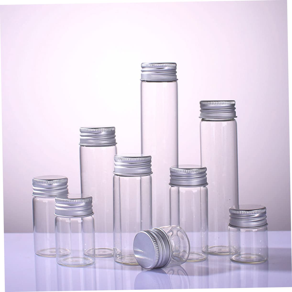 FUNOMOCYA 10pcs Glass Bottle Laboratory Test Tube Wish Bottles Spice Containers Candy Storage Tubes Sample Bottles Cosmetics Bottle Transparent Test Tubes Tea Storage Bottle Aluminum Silver
