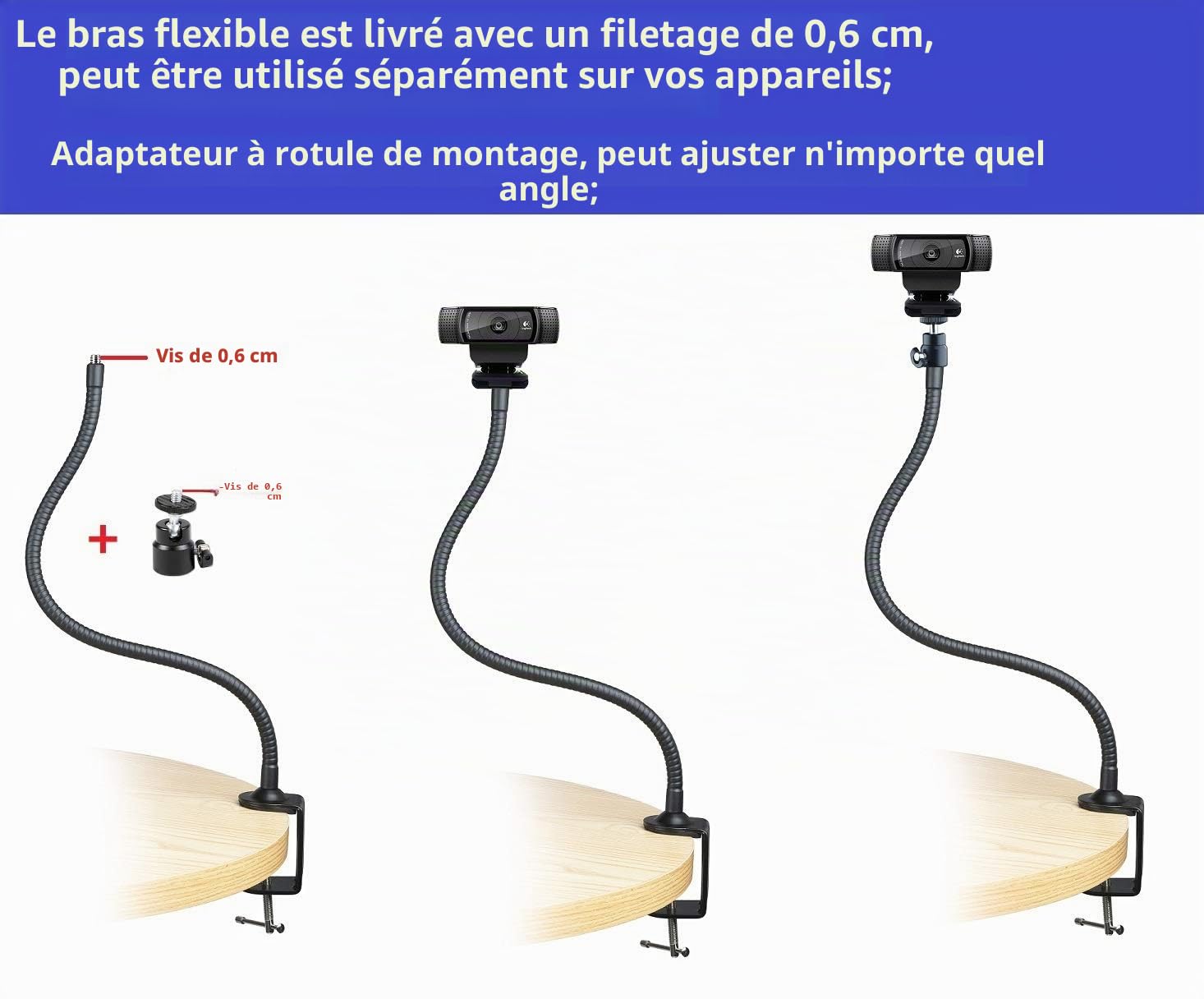 Support de webcam compatible avec les webcams Razer Kiyo et Razer Kiyo Pro