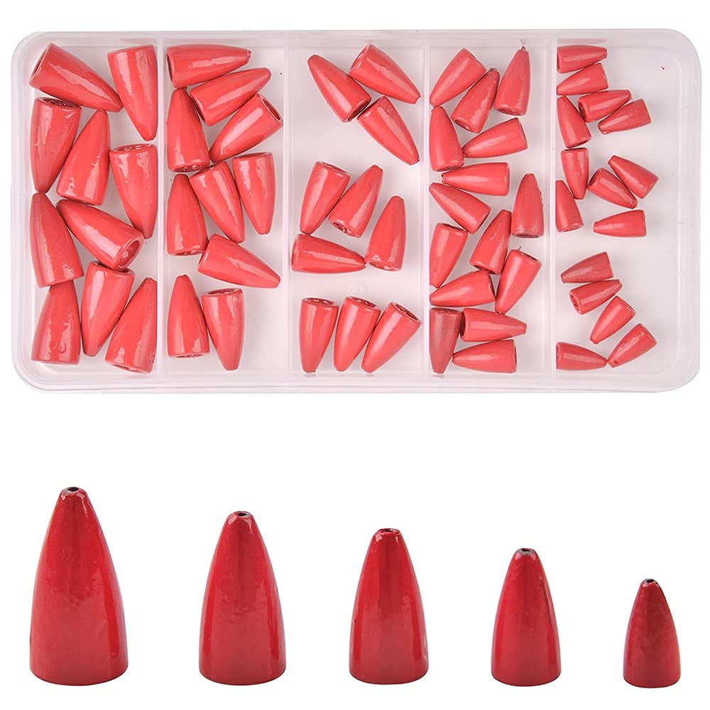 60 unids/Caja 1.75-10g Pesca Sinker Bullet Pesca Pesca Peso de la Alfombra para Texas Rig Bass Laters Fishing Lure Accesorios (Color : 60Pcs-Box Red)
