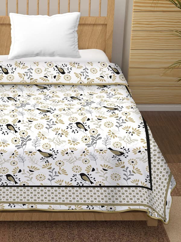 TUNDWAL’S Floral Flower Birds Leaf Printed Cotton Reversible Dohar|AC Blanket|for Single Bed || Size 60×90 INCH – 1 Piece (Multicolor) AM_DHR13