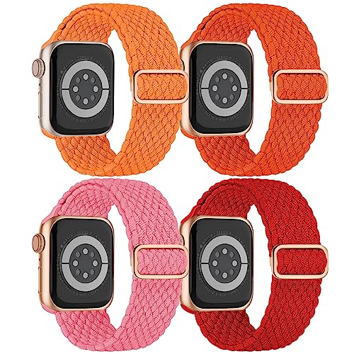 Braided Solo Loop for Apple Watch Band 41mm 40mm 38mm iWatch Bands 38mm Women Men,4 Pack Stretchy Nylon Bands Sport Loop Fabric Strap for Apple Watch bands Series 9 8 7 SE2 SE 6 5 4 3 2 1