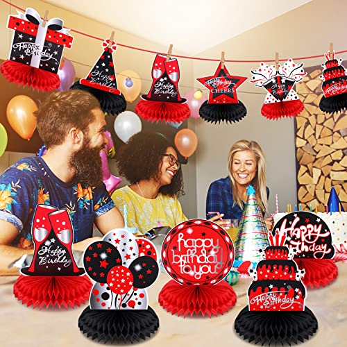 9 Pcs Red And Black Birthday Decorations Table Honeycomb Centerpieces Happy Birthday Table Decorations Red Black Centerpieces For Tables Party Table Centerpieces Table Topper Sign For Kids Women Men #TOP5