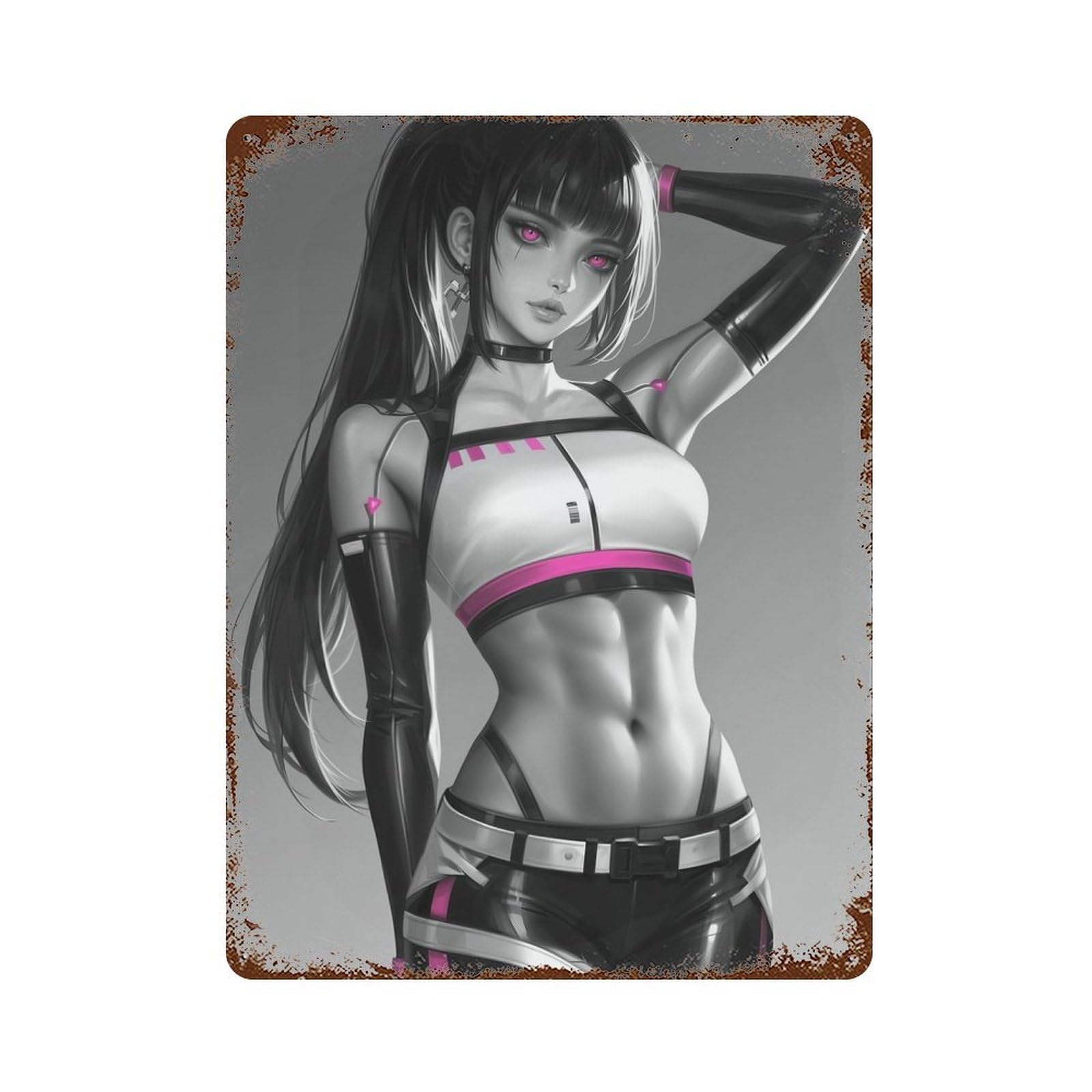 Vampire Anime Girl WAIFU Rust Effect Tin Sign 15.7"x11.8", Vintage Wall Decor for Pub, Kitchen And Man Cave Decor