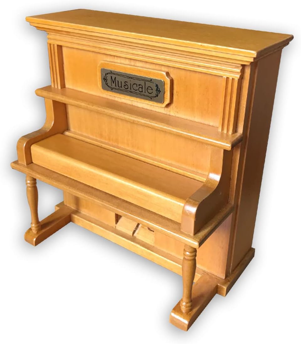 BinkeGG Play [ Love Story (Where do I Begin) ] Brown Wooden Upright Piano Wind up Music Box with Sankyo Musical Movement