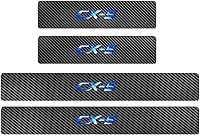 Vista 8 de Para Mazda CX-5 CX5 2012-2025, defensa para el umbral de la puerta de cuero con fibra de carbono, estampado en caliente con hoja de oro "CX-5