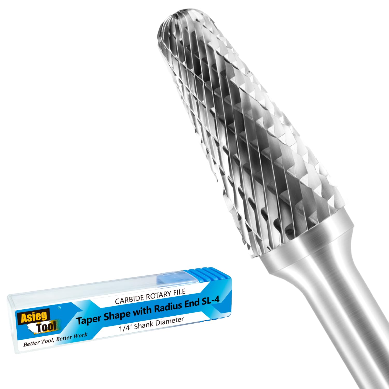 SL-4 Tungsten Carbide Burr Rotary File Taper Shape with Radius End Double Cut with 1/4" Shank for Die Grinder Drill Bit