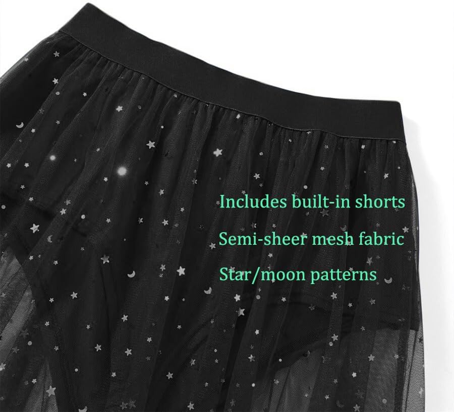 Rave Outfits for Women 2 in 1 Sheer Skirt Festival Clubwear Mesh High Waist Print A Line Maxi Skirt - Image 5