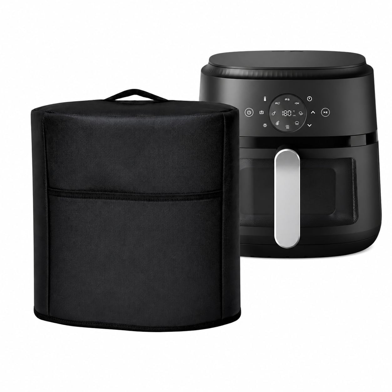 Dustproof Air Fryer Cover for Philips 4.2L NA221/00 - Waterproof & Oil-Proof Polyester Kitchen Appliance Protector with Handle & Storage Pocket Organizer for Women & Men (Black)-image-32