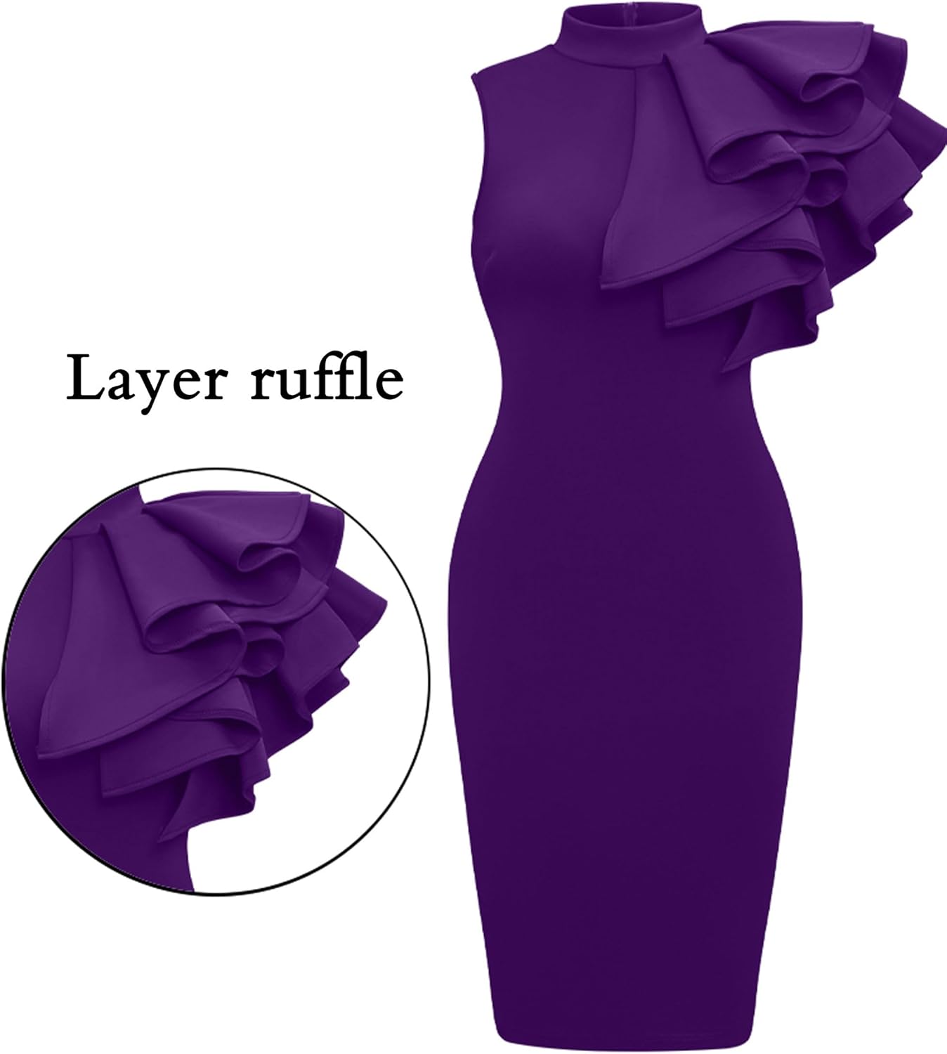 Memoriesea Women's Ruffle Sleeveless Bodycon Knee Length Party Pencil Midi Dress - Image 4